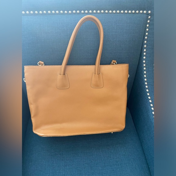 Dorse In Pelle Leather Camel Tote Bag Round Handles & Crossbody Strap Gold - Picture 4 of 17